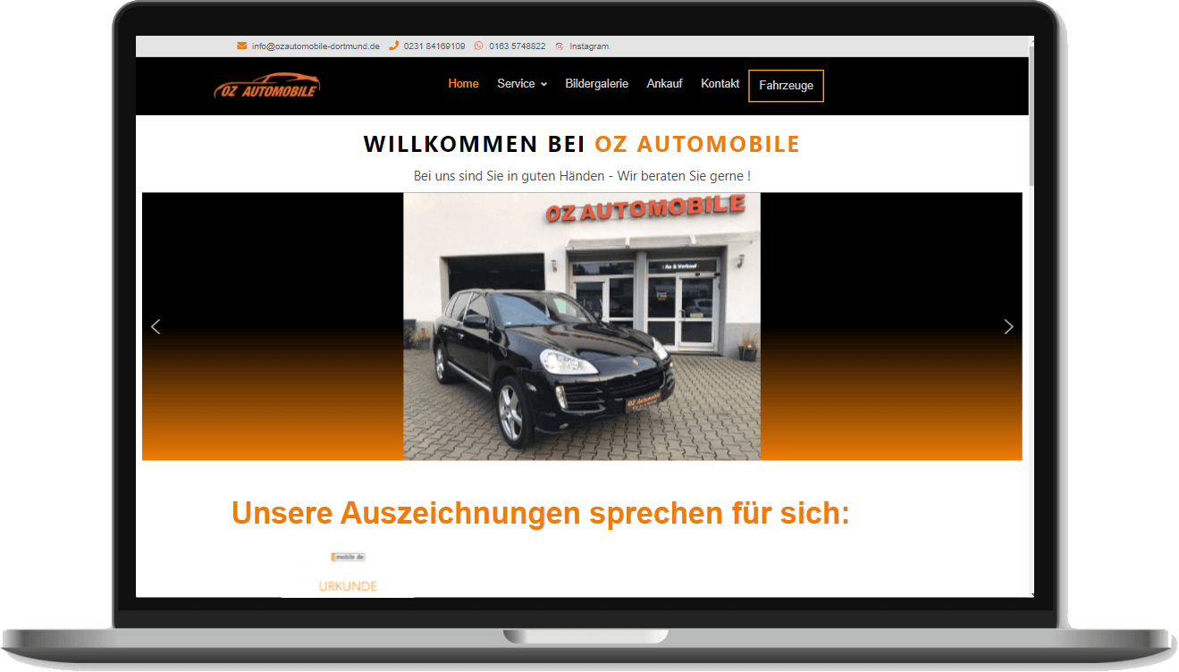 OZ Automobile Laptopansicht